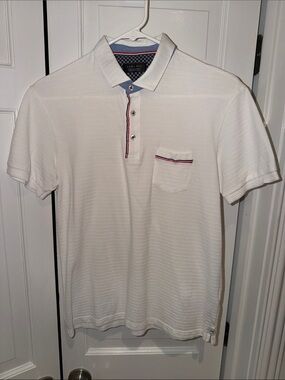 Zara White Polo with Navy and Red Trim